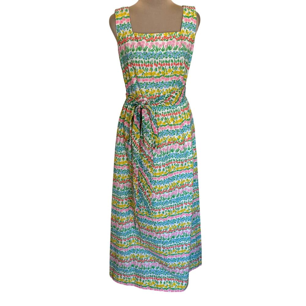 Vintage 60's  Jamison Boutique Cotton Cottage Floral Maxi Dress Sleeveless
